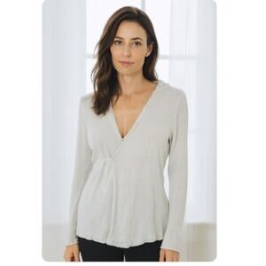 Bryn Walker SZ XL 100% Linen Long Sleeve Hooded Wrap Sweater Lightweight Gray